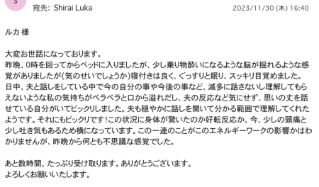 ミラクルエネルギーワークでいただいたS.Y様の感想