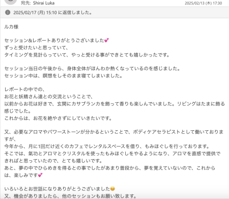 DNA覚醒セッションでいただいたR.I様の感想