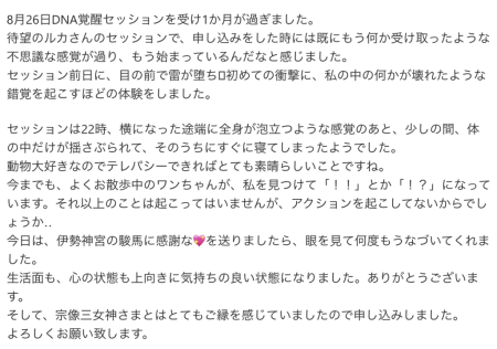 DNA覚醒セッションでいただいたE.K様の感想