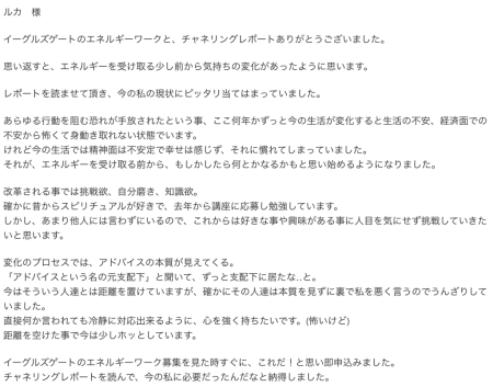 C.S様からのイーグルズゲート遠隔エネルギーワークの感想